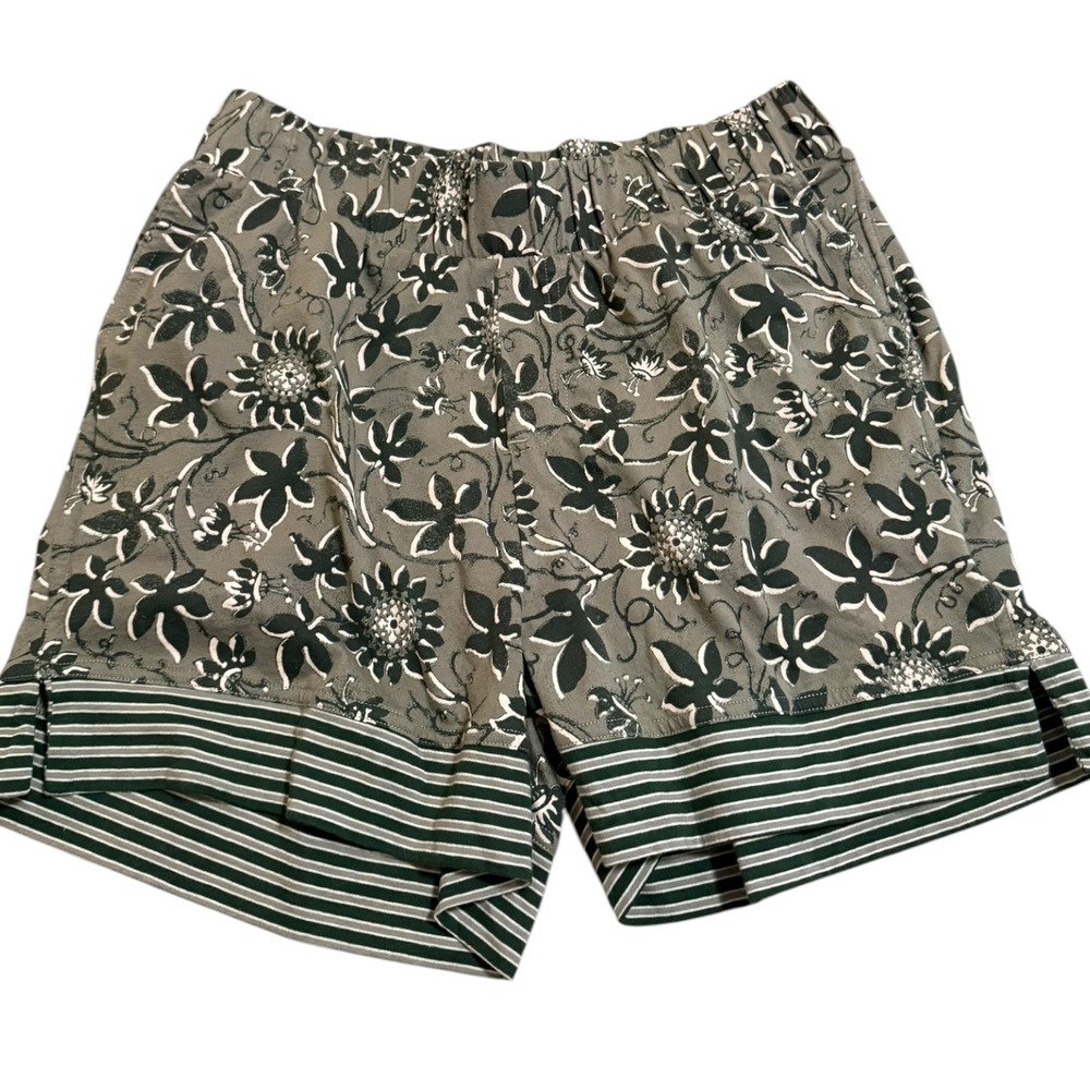 Pact Organic Cotton Staycation Shorts Floral Stripe Green XS Vacation Earthy